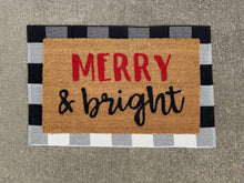 Load image into Gallery viewer, merry and bright doormat, holiday doormat, christmas
