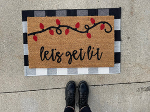 lets get lit doormat, holiday doormat, Christmas doormat, funny doormat