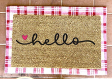 Load image into Gallery viewer, hello love doormat with hearts, valentines day, cute doormat, valentines day mat, valentine, heart doormat, love doormat
