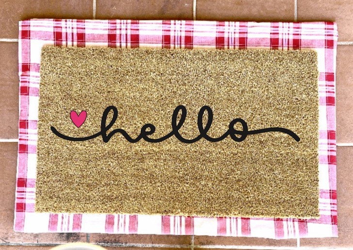 hello love doormat with hearts, valentines day, cute doormat, valentines day mat, valentine, heart doormat, love doormat