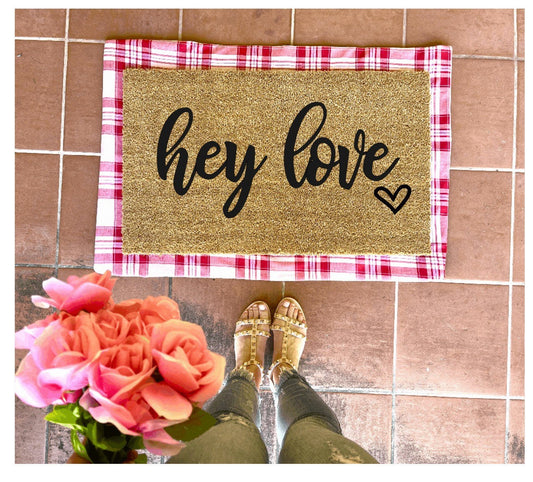 Hey love doormat, valentines day, cute doormat, valentines day mat, valentine, heart doormat, love doormat