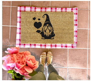 Valentine gnome doormat with conversation hearts, valentines day, cute doormat, valentines day mat, valentine, heart doormat, love doormat