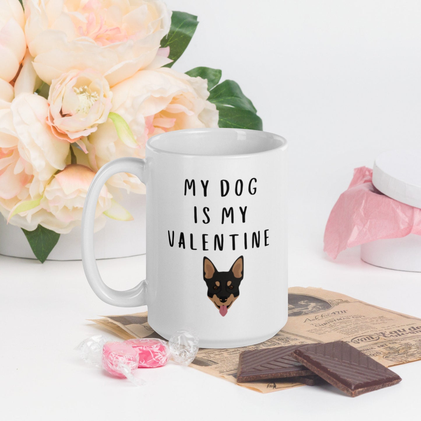 My dog is my valentine Kelpie Mug, valentines day, galentines, dog mom, dog dad, dog mug