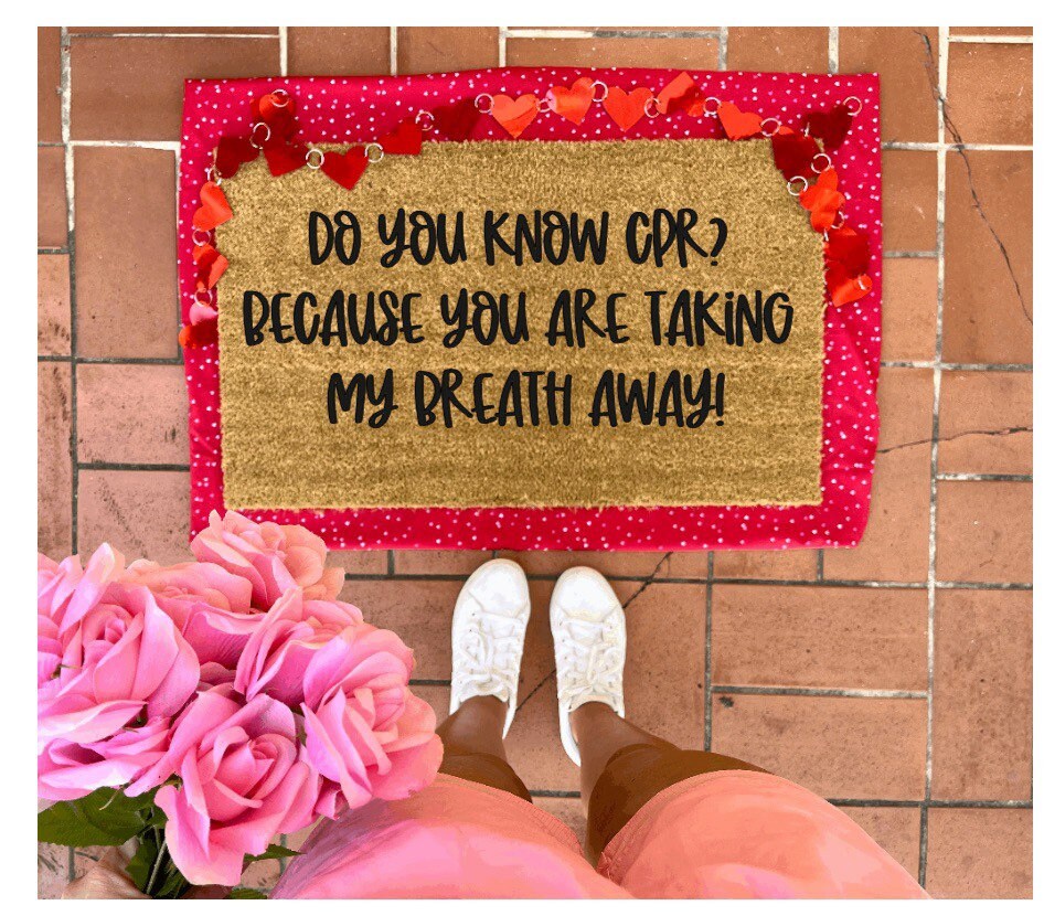 You are taking my breath away! Pick up Line Doormat, valentines day, cute doormat, valentines day mat, valentine, heart, love doormat