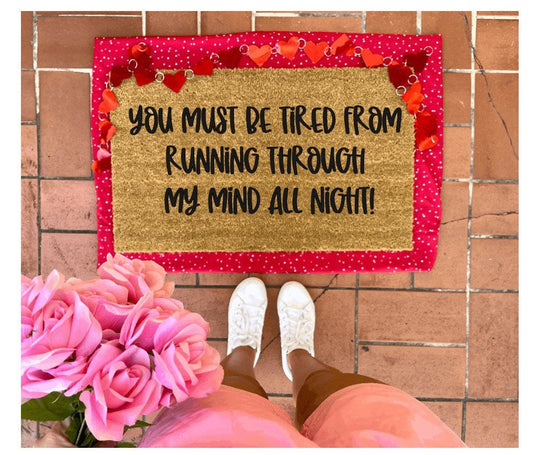 Running through my mind all night! Pick up Line Doormat, valentines day, cute doormat, valentines day mat, valentine, heart, love doormat