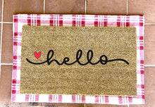 Load image into Gallery viewer, hello love doormat with hearts, valentines day, cute doormat, valentines day mat, valentine, heart doormat, love doormat
