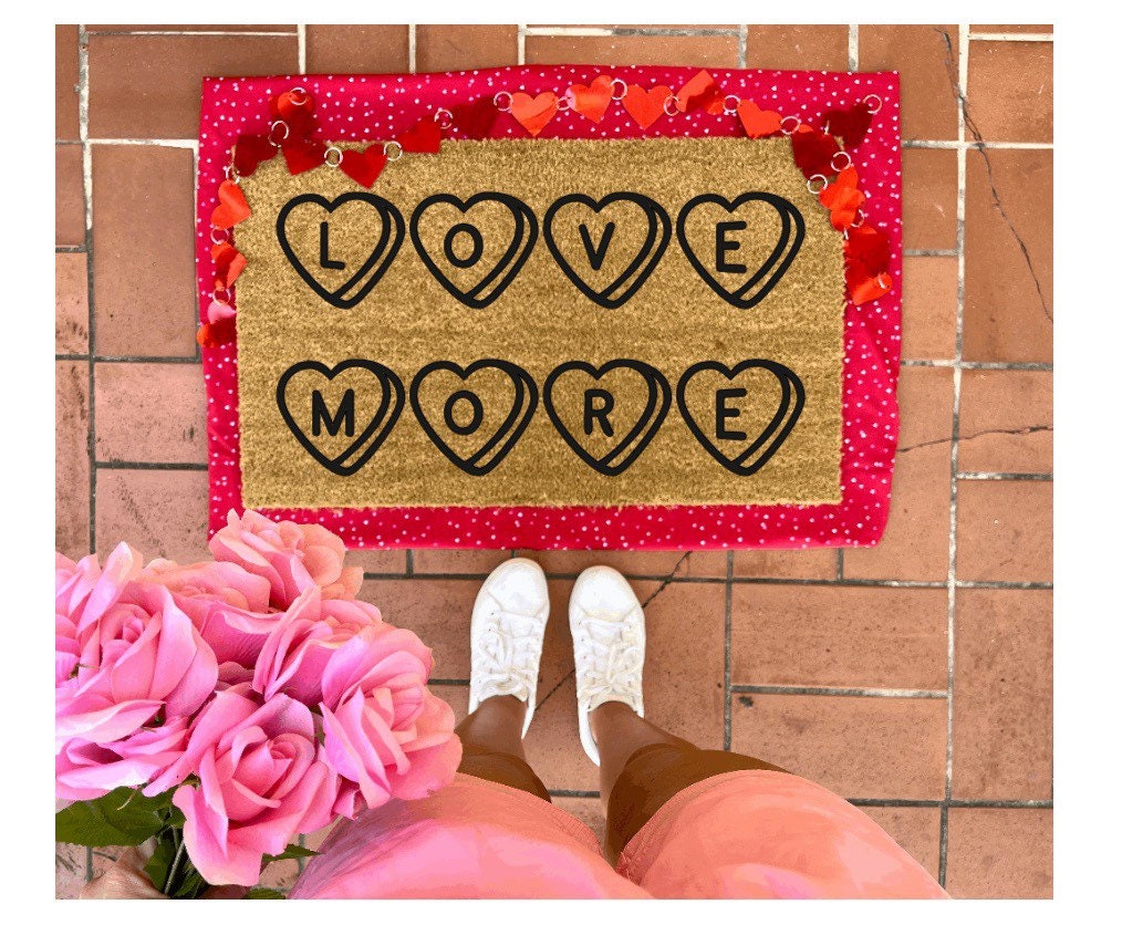 Love more doormat with conversation hearts, valentines day, cute doormat, valentines day mat, valentine, heart doormat, love doormat