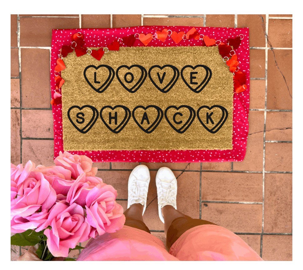 Love shack doormat with conversation hearts, valentines day, cute doormat, valentines day mat, valentine, heart doormat, love doormat