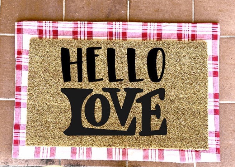 Hello love doormat, valentines day, cute doormat, valentines day mat, valentine, heart doormat, love doormat