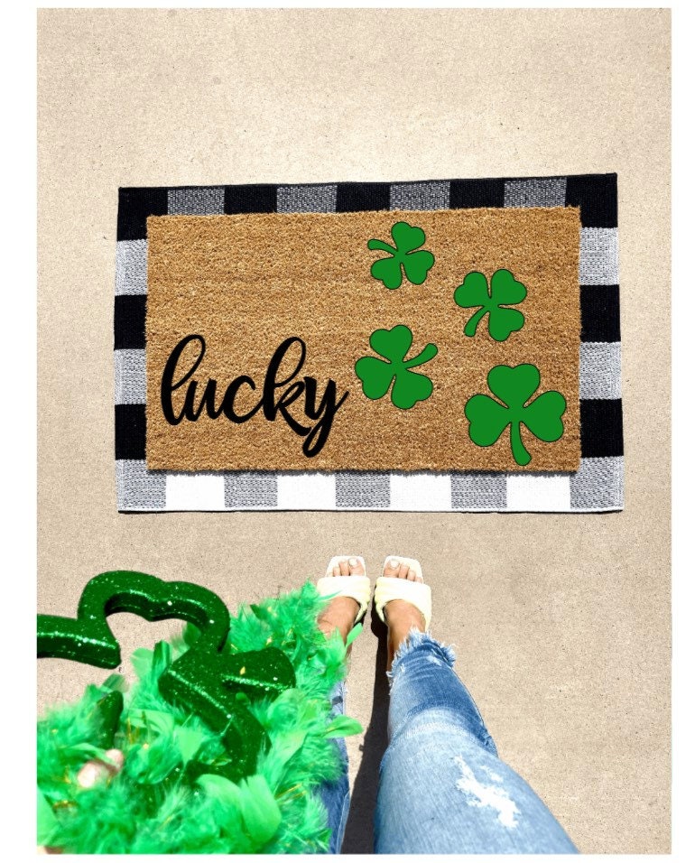Lucky AF clover doormat, cute doormat, st patricks day doormat, spring doormat