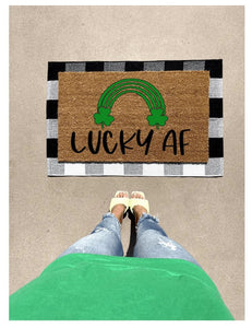 Lucky AF rainbow doormat, cute doormat, st patricks day doormat, spring doormat