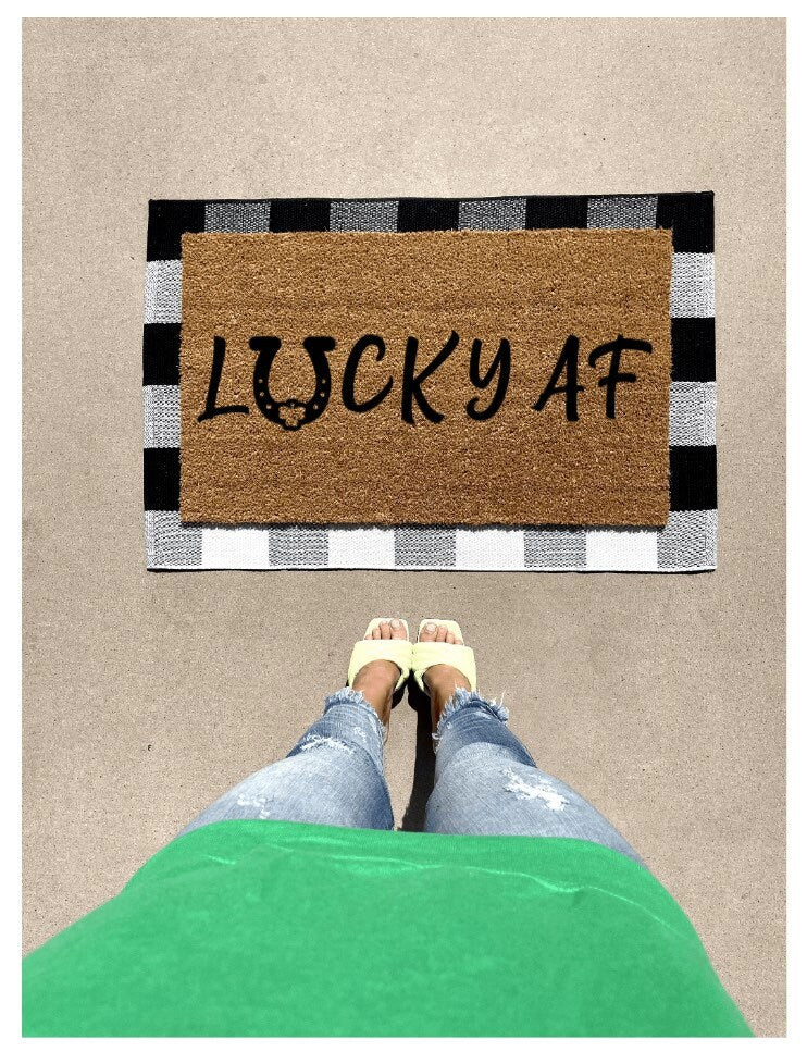Lucky AF horseshoe doormat, cute doormat, st patricks day doormat, spring doormat