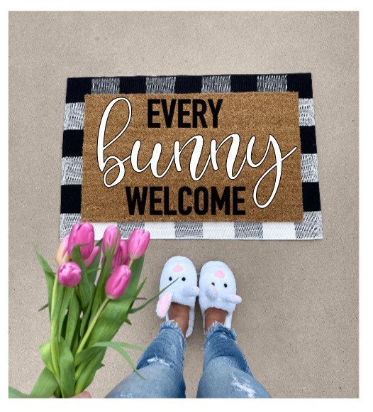 Every bunny welcome doormat, cute doormat, easter doormat, spring doormat, bunny doormat