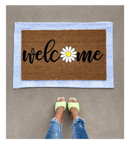Welcome daisy doormat, Hello spring doormat, cute doormat, funny doormat, spring doormat