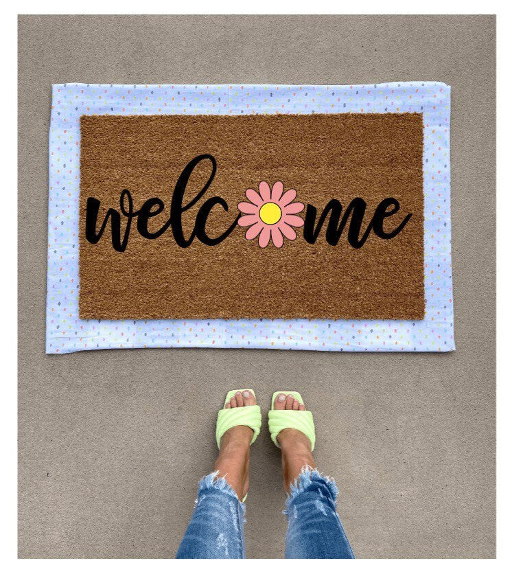 Welcome daisy doormat, Hello spring doormat, cute doormat, funny doormat, spring doormat