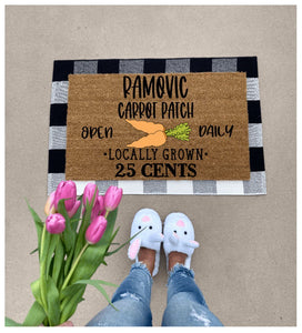 Personalized carrot patch doormat, Hello spring doormat, cute doormat, funny doormat, spring doormat
