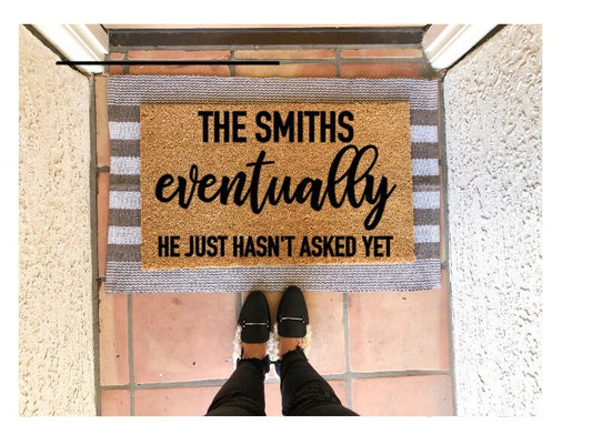 Almost engaged doormat, Last name doormat, personalized doormat, custom doormat, housewarming gift, funny doormat, fiance doormat