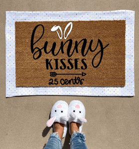 Bunny kisses doormat, cute doormat, easter doormat, spring doormat, bunny doormat