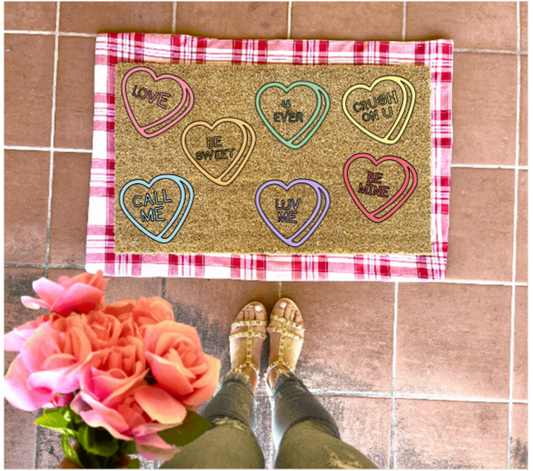 Conversation Hearts Multicolor Doormat, valentines day, cute doormat, valentines day mat, valentine, heart doormat, love doormat