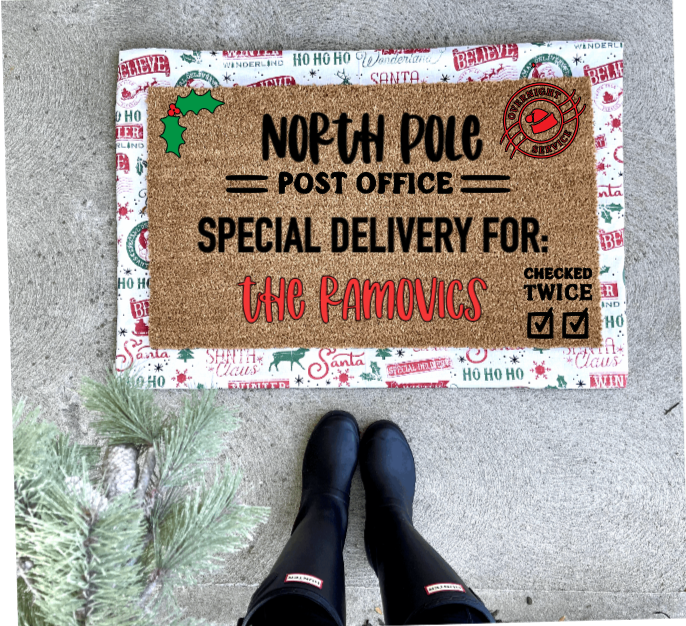 North Pole Post Office Special Delivery Personalized doormat