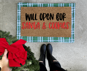 will open for santa and cookies doormat