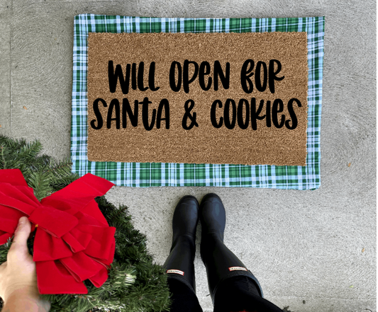 will open for santa and cookies doormat