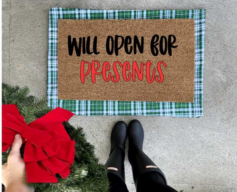 Will open for presents doormat, Christmas doormat