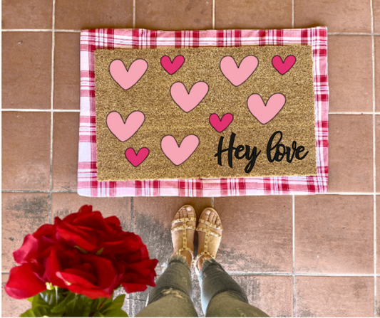 Hey Love Doormat, valentines day, cute doormat, valentines day mat, valentine, heart doormat, love doormat