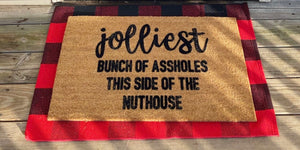 Jolliest bunch of assholes this side of the nuthouse doormat, funny doormat, Christmas vacation, Christmas doormat