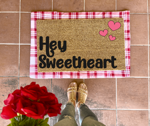 Hey Sweetheart Doormat, valentines day, cute doormat, valentines day mat, valentine, heart doormat, love doormat