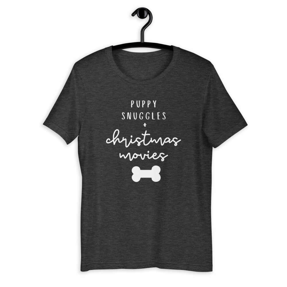 Puppy snuggles and christmas movies Short-Sleeve Unisex T-Shirt, christmas shirt, punny shirt, holiday shirt