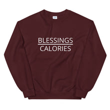 Load image into Gallery viewer, Blessings over calories Unisex Sweatshirt, Friendsgiving shirt, thanksgiving shirt, punny shirt
