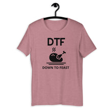 Load image into Gallery viewer, DTF down to feast Short-Sleeve Unisex T-Shirt, Friendsgiving shirt, thanksgiving shirt, punny shirt
