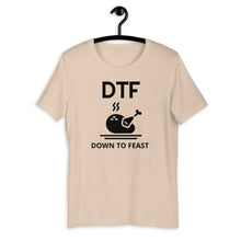 Load image into Gallery viewer, DTF down to feast Short-Sleeve Unisex T-Shirt, Friendsgiving shirt, thanksgiving shirt, punny shirt
