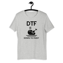 Load image into Gallery viewer, DTF down to feast Short-Sleeve Unisex T-Shirt, Friendsgiving shirt, thanksgiving shirt, punny shirt
