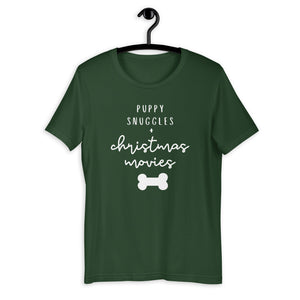 Puppy snuggles and christmas movies Short-Sleeve Unisex T-Shirt, christmas shirt, punny shirt, holiday shirt