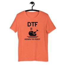 Load image into Gallery viewer, DTF down to feast Short-Sleeve Unisex T-Shirt, Friendsgiving shirt, thanksgiving shirt, punny shirt
