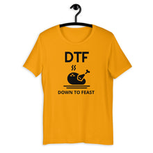 Load image into Gallery viewer, DTF down to feast Short-Sleeve Unisex T-Shirt, Friendsgiving shirt, thanksgiving shirt, punny shirt
