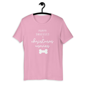 Puppy snuggles and christmas movies Short-Sleeve Unisex T-Shirt, christmas shirt, punny shirt, holiday shirt