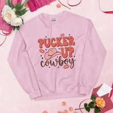 Load image into Gallery viewer, Pucker Up Cowboy Western Valentines Day Sweatshirt, Retro Valentines Shirt, Funny Shirt, Single Valentines, Country Shirt, Gift for Her
