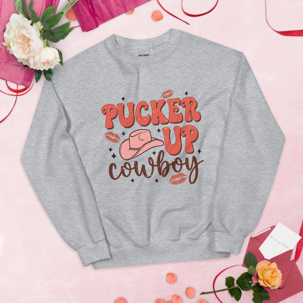 Pucker Up Cowboy Western Valentines Day Sweatshirt, Retro Valentines Shirt, Funny Shirt, Single Valentines, Country Shirt, Gift for Her