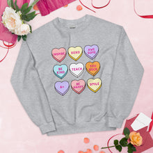 Load image into Gallery viewer, Conversation Hearts Teacher Sweatshirt, Retro Valentines Shirt, Valentines Day Shirt, Teacher Gifts, Gift for Her
