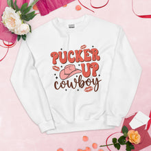 Load image into Gallery viewer, Pucker Up Cowboy Western Valentines Day Sweatshirt, Retro Valentines Shirt, Funny Shirt, Single Valentines, Country Shirt, Gift for Her
