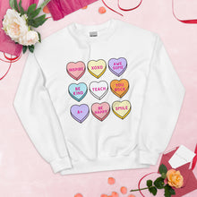 Load image into Gallery viewer, Conversation Hearts Teacher Sweatshirt, Retro Valentines Shirt, Valentines Day Shirt, Teacher Gifts, Gift for Her
