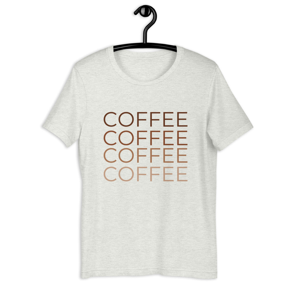 MULTIPLE COLORS AVAILABLE - Coffee multi colored Short-Sleeve Unisex T-Shirt, coffee lover, gift for her, cute shirt