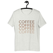 Load image into Gallery viewer, MULTIPLE COLORS AVAILABLE - Coffee multi colored Short-Sleeve Unisex T-Shirt, coffee lover, gift for her, cute shirt
