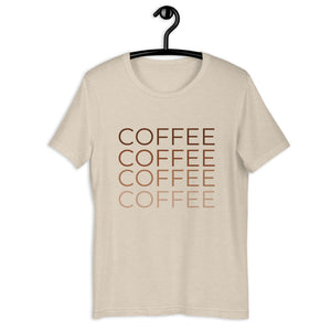 MULTIPLE COLORS AVAILABLE - Coffee multi colored Short-Sleeve Unisex T-Shirt, coffee lover, gift for her, cute shirt