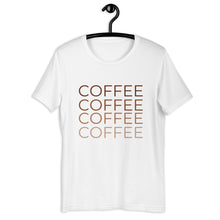 Load image into Gallery viewer, MULTIPLE COLORS AVAILABLE - Coffee multi colored Short-Sleeve Unisex T-Shirt, coffee lover, gift for her, cute shirt
