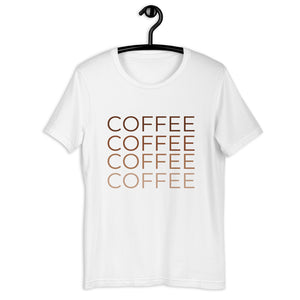 MULTIPLE COLORS AVAILABLE - Coffee multi colored Short-Sleeve Unisex T-Shirt, coffee lover, gift for her, cute shirt