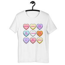 Load image into Gallery viewer, Conversation Hearts Teacher T-shirt, Retro Valentines Shirt, Valentine&#39;s Day Shirt, Teacher Shirt, Teacher Gift, Gift for Her
